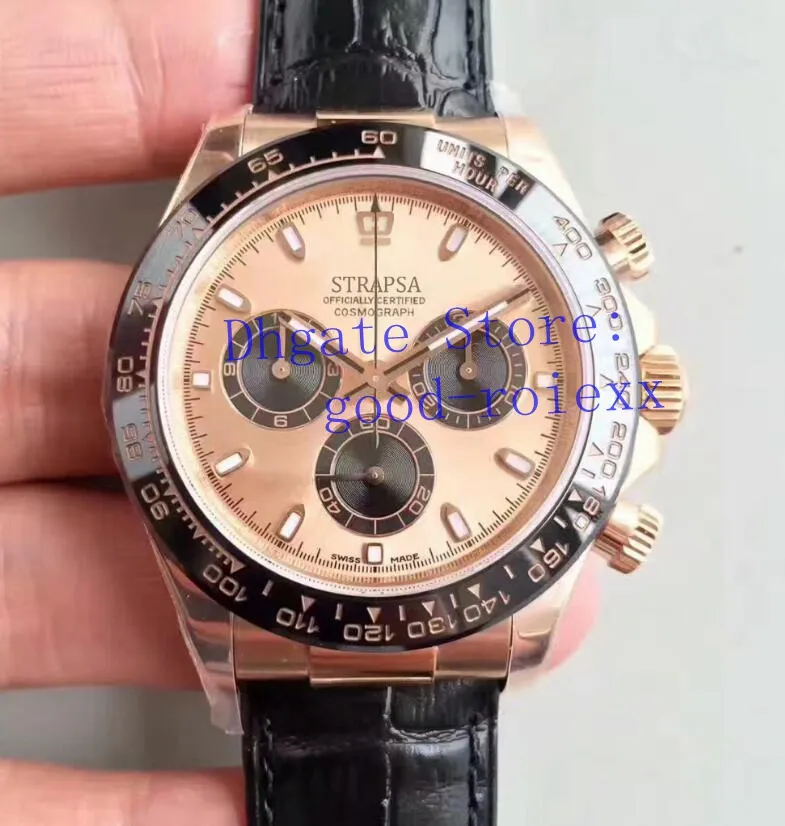 Zegarek męski Rose Gold Chronograph Automatyczny Cal 4130 Kosmografia Mężczyzn Ceramiczna Skórzana Skórzanie 904L Eta Kif Absorbera W260U