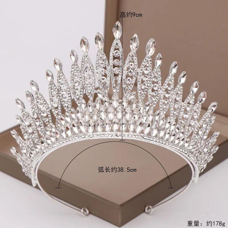 Trendig silverfärg Rhinestone Crystal Queen Big Crown Bridal Wedding Tiara Women Beauty Pageant Bridal Hair Accessories smycken M240P