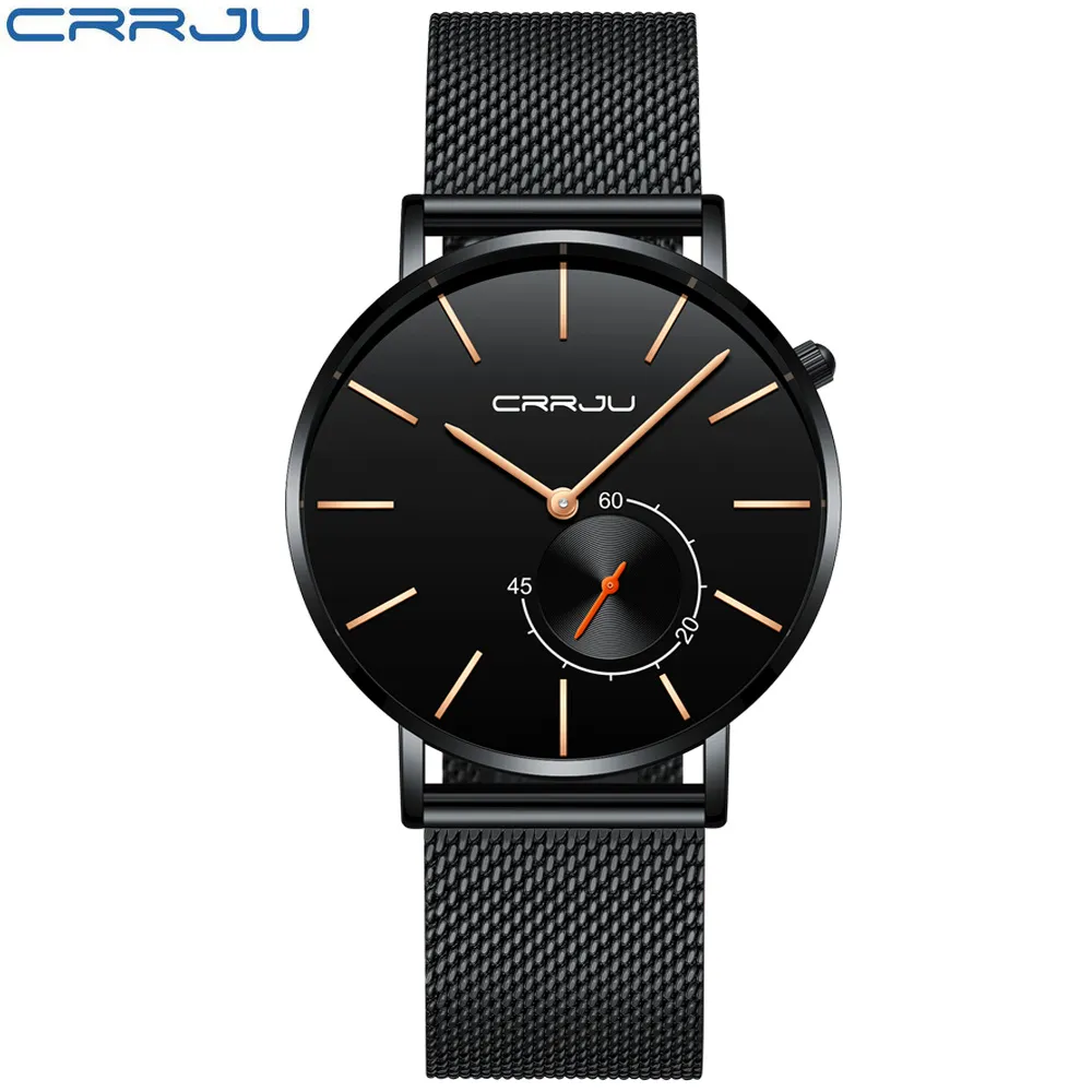 New Fashion Simple Men Watch CRRJU Unique Design Black Casual Quartz Watches Men Luxury Business Wristwatch Zegarek Meskie1829