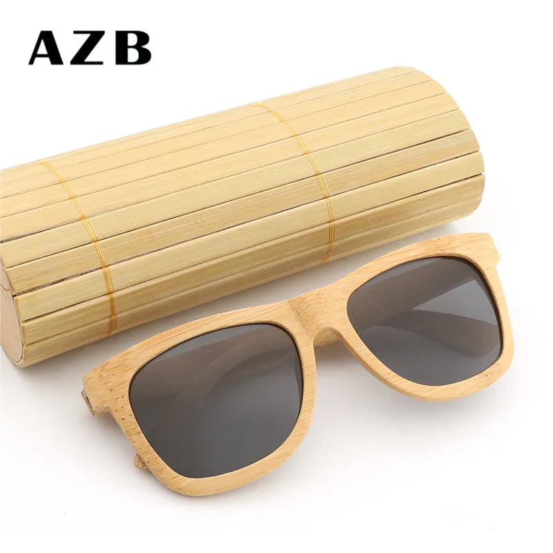 Óculos de sol de madeira de madeira de bambu AZB Óculos de madeira forn e mulheres grandes molduras óculos de sol retro za78258a