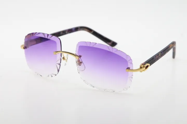 Venta de gafas sin montura con corte de diamante 3524012-B Gafas de sol de tablón morado de mármol Gafas de metal de alta calidad para hombre y mujer Ca162S
