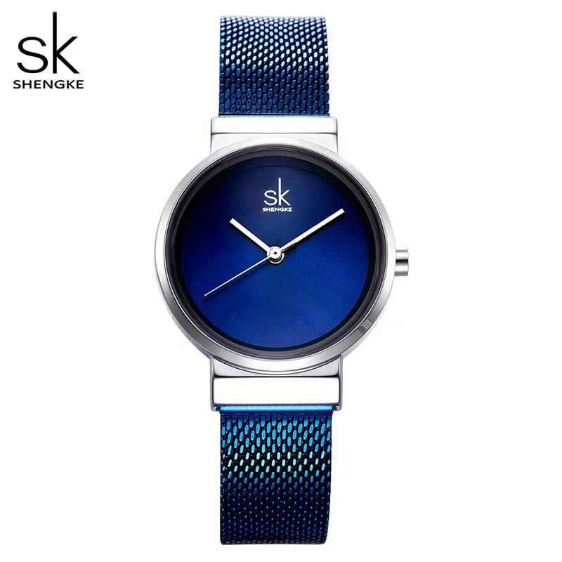 Shengke bleu Montre-bracelet femmes montres de luxe marque en acier dames Quartz femmes montres Relogio Feminino Montre Femme2482