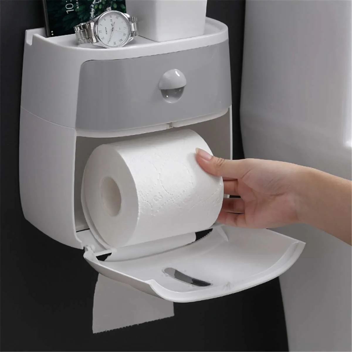 Neue Wasserdichte Wandhalterung Toilettenpapierhalter Badezimmer Toilettenpapier Fach Rollenpapier Rohr Aufbewahrungsbox Kreative Rack Tissue Box H T200425