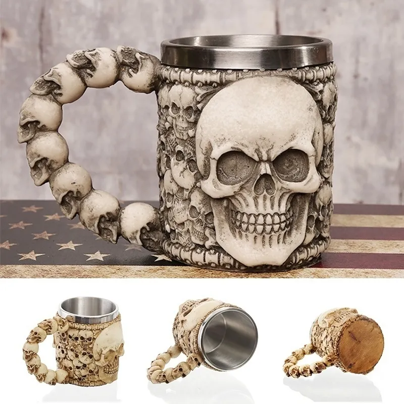 1st 3D Axe Epacket Handle Viking Warrior 450 ml Skull Mug Gotic Tankard Halloween Decoration Skeleton Cup Beer Stein Man Gift C19235i