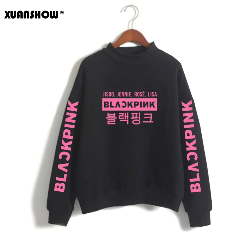 Xuanshowスウェット女性2019年春秋ブラックピンクKpop長袖服タートルネックプルオーバースウェットSudadera Mujer S-XXL