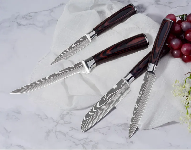 Set di coltelli da cuoco Professione Coltelli da cucina giapponesi Laser Damasco Modello Sharp Santoku Mannaia Affettare Utility Coltelli disossare Utensili da cucina