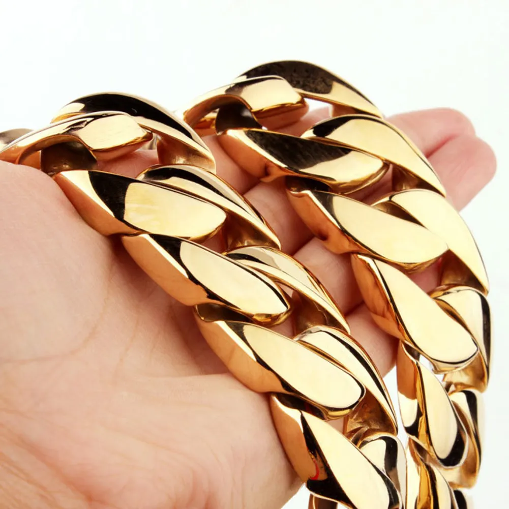 Niestandardowy 24 mm miami kubański łańcuch łańcuchowy łańcuch ze stali nierdzewnej Złoty kolor Naszyjnik Mężczyzn Hip Hop Rock Biżuter301c