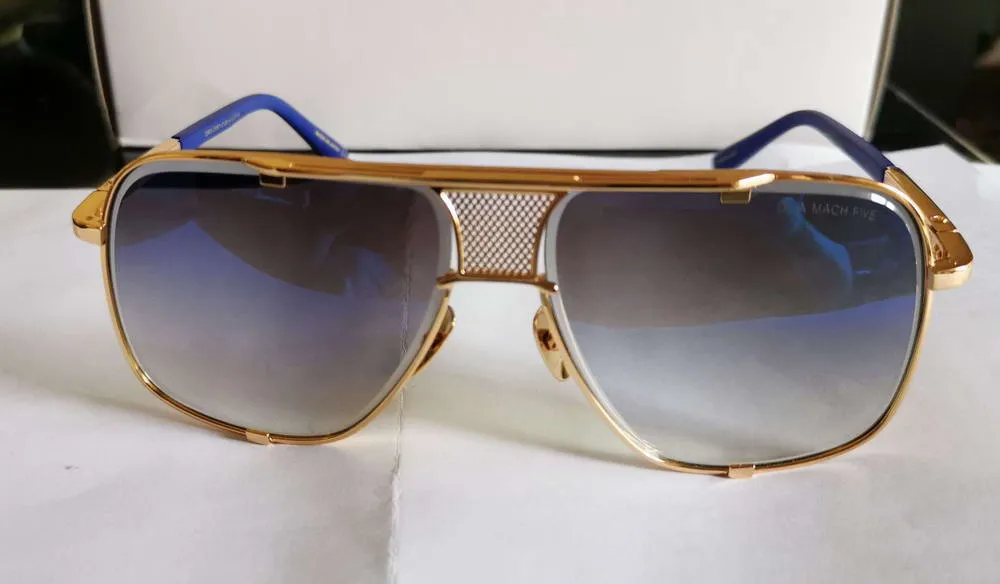 نظارة شمسية مربعة كلاسيكية 2087 Gold Brush Navy Blue Bradient Lens Mens Mens Sunglasses Sun Glasses Shades Eyewear New With Box321U
