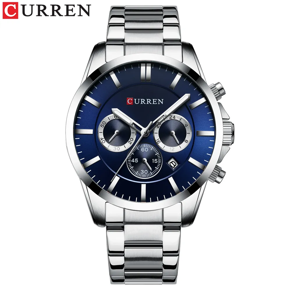 RELOJ HOMBRES العلامة التجارية الفاخرة Curren Quartz Chronograph Watches Men Corte Clock Stainless Steel Band Wast Watch Date2905