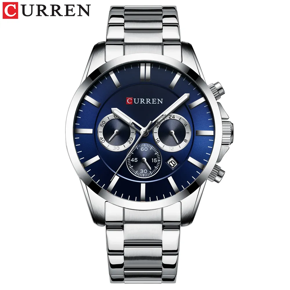 Reloj Hombres Luxury Brand Curren Quartz Chrongograph Watches Men Causal Clock Stainless Steells Steel Band Watch Auto Date253i