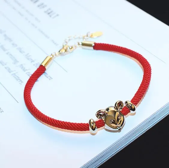 Estilo chino diseño de nicho rata del zodiaco pulsera de cuerda roja temperamento femenino personalidad simple tendencia pulsera joyería de regalo de la calle b261g