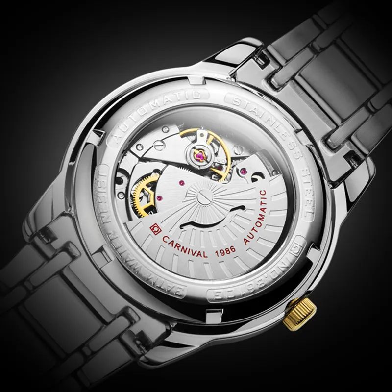Carnaval Suíça relógio mecânico Men safira aço de aço impermeável relógios top brand Luxury erkek kol saati relloj relógios 234a