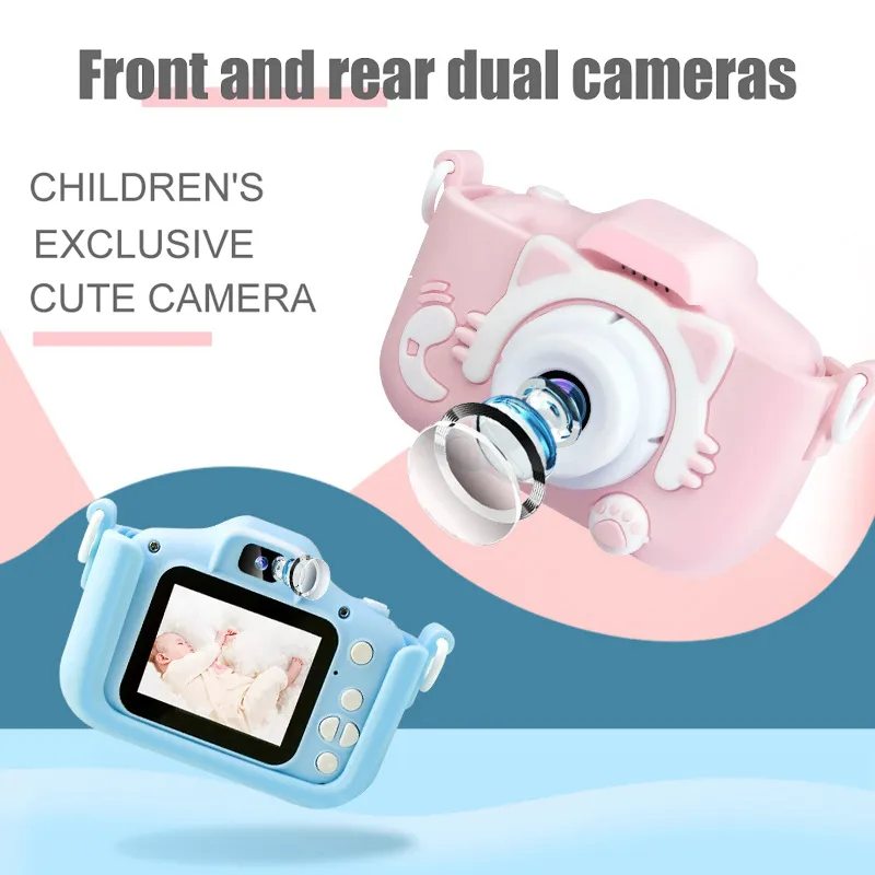 Yeni HD 1080p Çift Dijital Kamera Çocuklar İçin Çocuk Kamerası Karikatür Kılıfı Çocuk Kamerası039S Kamera Doğum Günü Kid9680357 için Noel Hediyesi