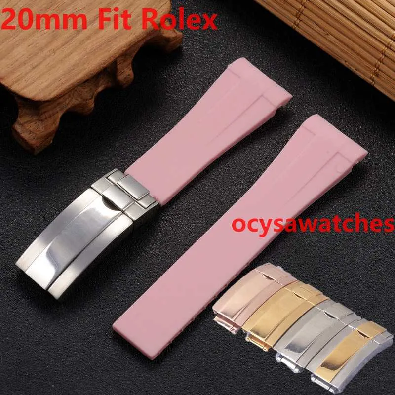 20 mm gummiband Klockband Rose Gold Vakcak Blue Sub Gmt Watertproof Watch Band Watching Watches Accessories Distribution Clasp183Z