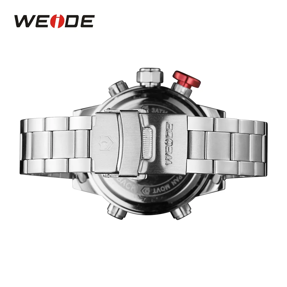 Мужская спортивная модель WEIDE, несколько функций, деловая автоматическая дата, неделя, аналоговый светодиодный дисплей, сигнализация, секундомер, наручные часы со стальным ремешком253j