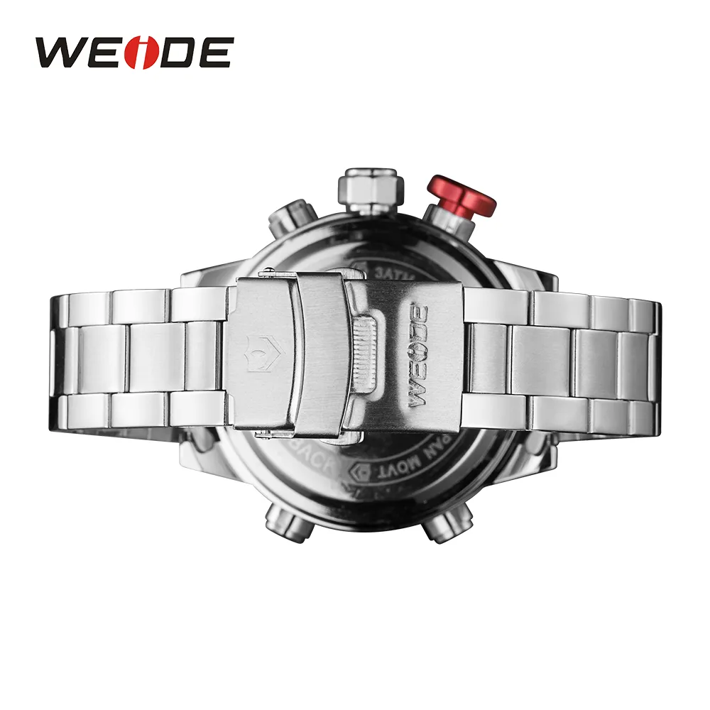 Weide Mens Sports Modeli Çoklu İşlevler İşletme Otomatik Tarih Haftası Analog LED Ekran Alarm Durdur Saat Steel Strap Wrist Watch248n