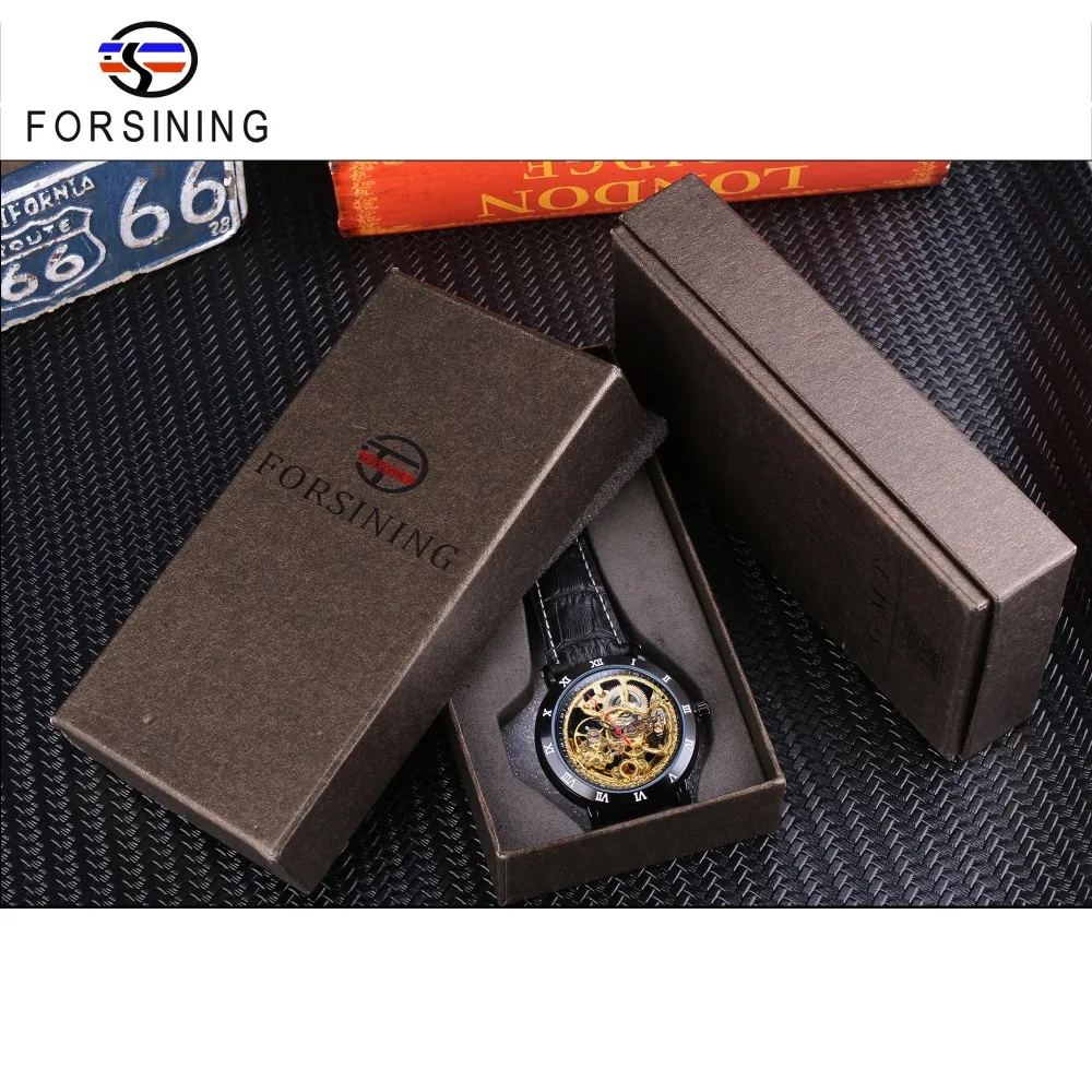 Forsining Royal Flower Uhr Carving Gear Goldene Bewegung Echtes Leder Römische Zahl Lünette Herren Mechanische Uhren Top Marke Lux298O