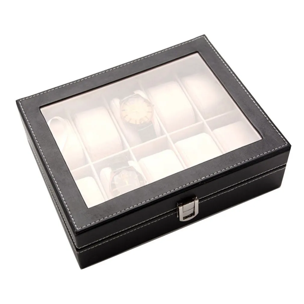 Домашняя настольная настольная сторона PU Box Box Jewelry Collection Организатор мужской бизнес на 10-местный сборок-держатель для часовых ящиков SH192202
