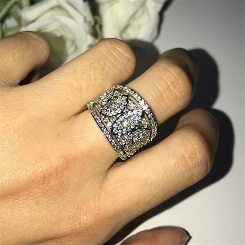 Funkelnder Luxusschmuck aus 925er-Sterlingsilber mit weißem Saphir, beliebte CZ-Diamant-Edelsteine, versprechender Damen-Ehering-Ring für 253D