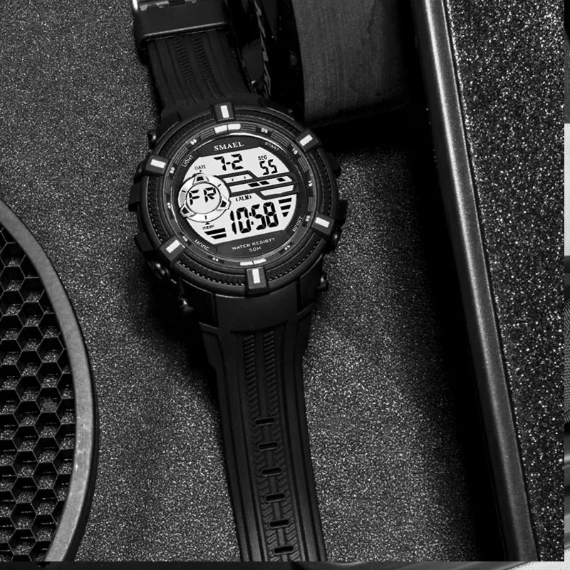 Спортивные часы в стиле милитари SMAEL, крутые мужские часы с большим циферблатом S THOCK, Relojes Hombre, повседневные светодиодные часы1616, цифровые наручные часы, водонепроницаемые244c