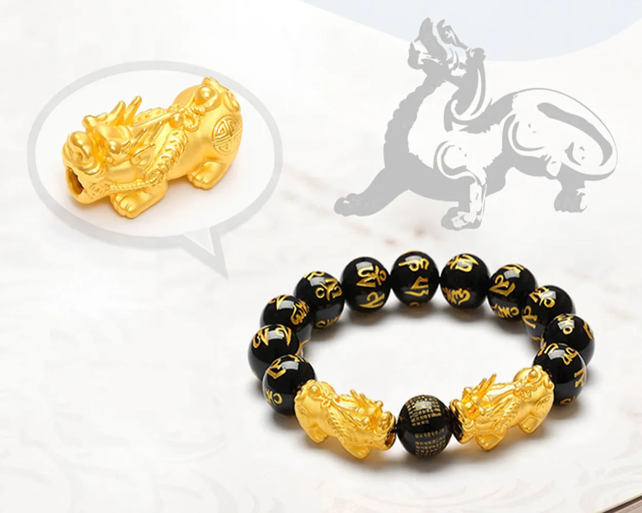 Bracelet Pixiu plaqué or, perles de bouddha, manchette, Feng Shui chinois, pour femmes et hommes, 257b