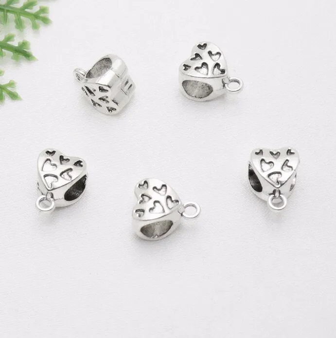 300 pz / lotto argento placcato cuore cauzione charms distanziatore perline ciondolo charms gioielli fai da te risultati 12x9mm280I