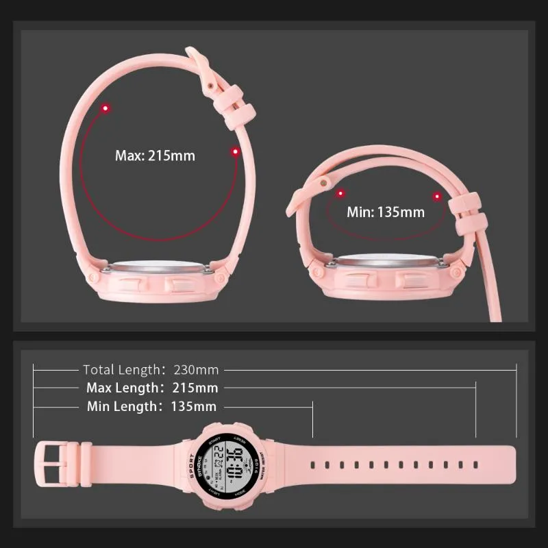 SYNOKE Pink Women Digital Watch 50m Waterproof Ladies Watches Unisex Watch Elegant Silicone Strap With Luminous290f