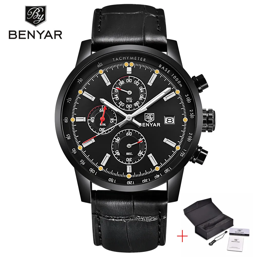 CWP Benyar Fashion Chronograph Sport Mens Watches Top Brand Luxury Quartz Watch Reloj Hombre Clock Male Hour Lelogio Masculino294r