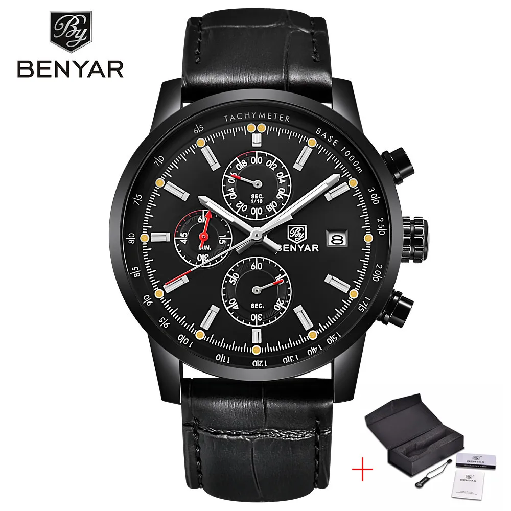 CWP Benyar Fashion Cronograph Sport Mens Watches Top Brand Luxury Quartz Watch Reloj Hombre Reloj Hour Relogio Masculino228J