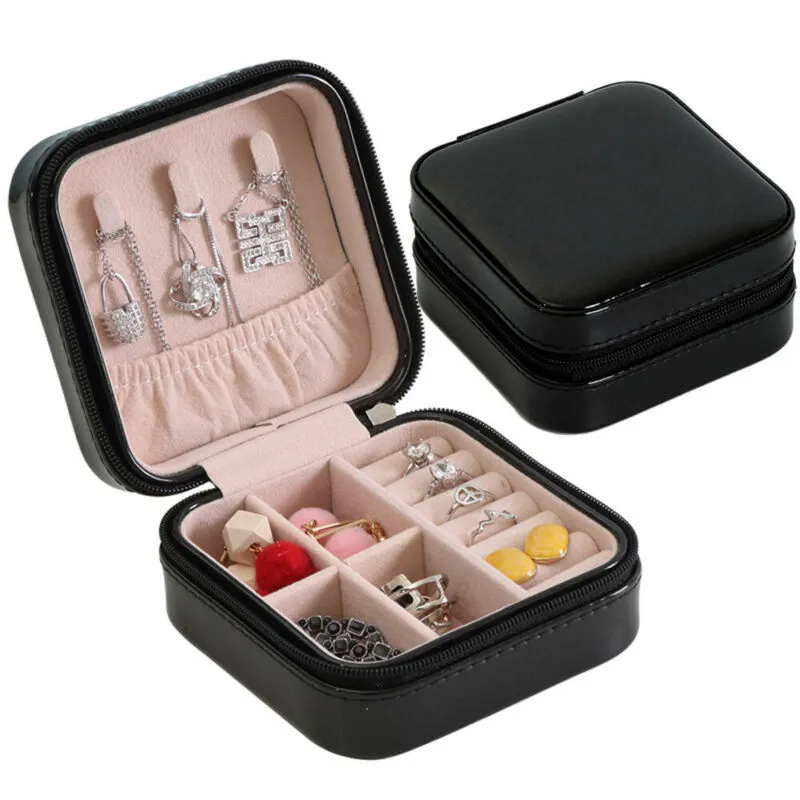 Frauen Schmuckschachtel Reise Kosmetische Halskette Ring Hülle Reißverschluss Schmuck Organizer Display Mini Box PU Leder wasserdicht252u