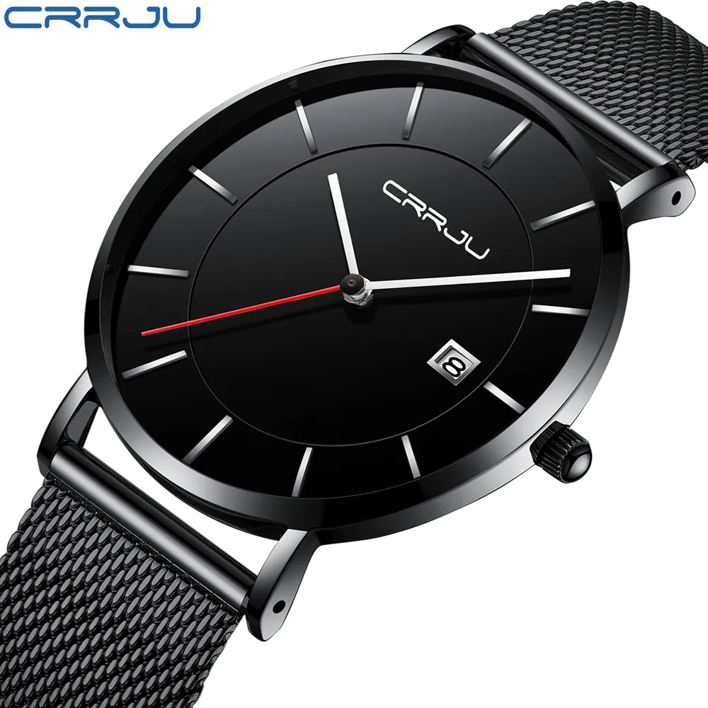 CRRJU nouveauté silm hommes montres de sport affaires étanche Simple montres mâle Relogio Masculino hommes noir Clock2869