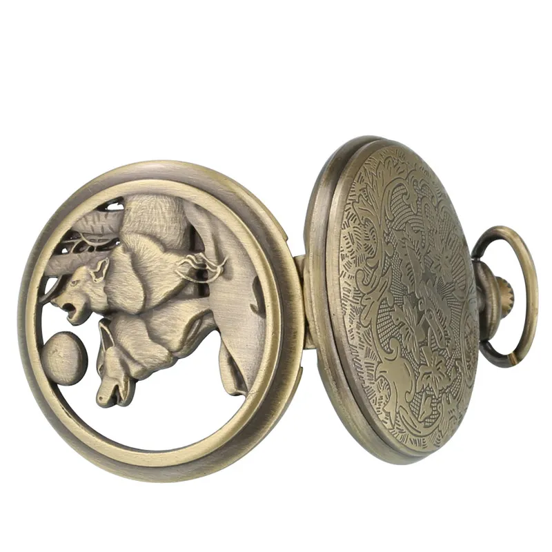 Bronze loup chien Bronze cuivre rétro femmes hommes Quartz montre De poche pendentif collier chaîne cadeau Relogio De Bolso262e