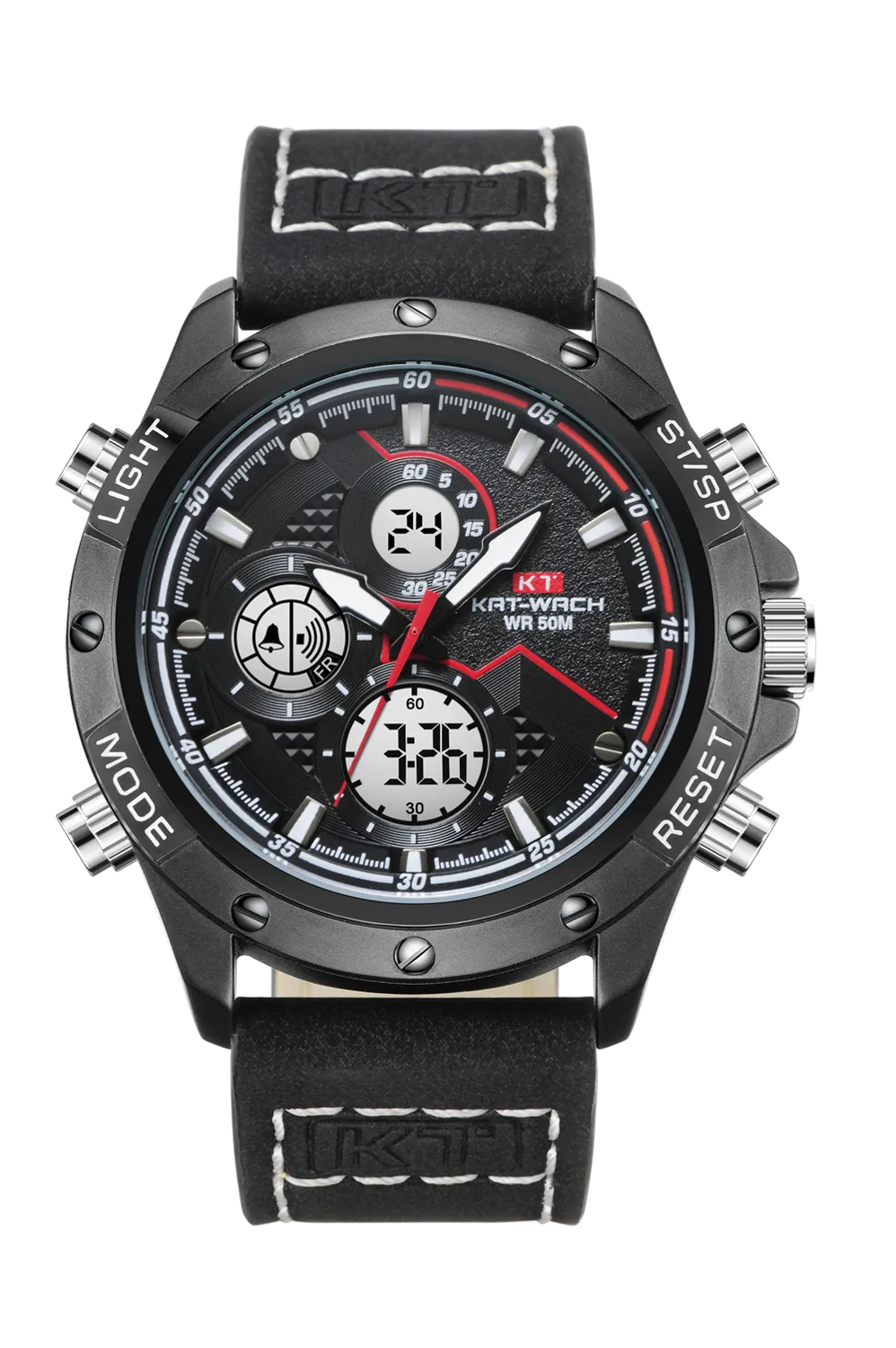 KT Watches Men Wrist Watch Quartz Sport Leather Gifts Luxury Waterproof Chronograph Analog Digital Mans Watch Black KT1805246R