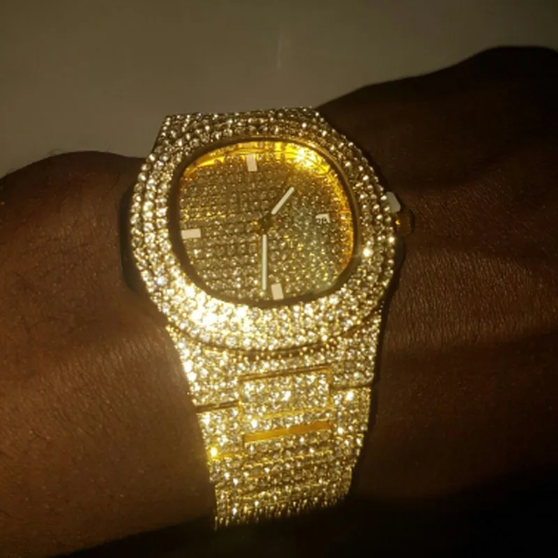 Drop Herrenuhren Top-Marke Luxus Iced Out Uhr Diamantuhr für Männer Edelstahl Business Armbanduhr Mann Hip Hop LY249i