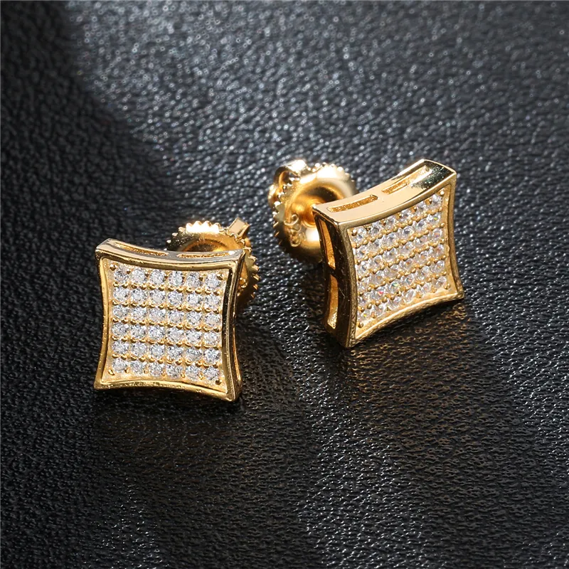 Neue Ankunft Herren Zirkonia Diamant Ohrringe Mode Männer Schmuck Hip Hop Kupfer Gold Gefüllt CZ Stud Ohrringe Jewelry292M