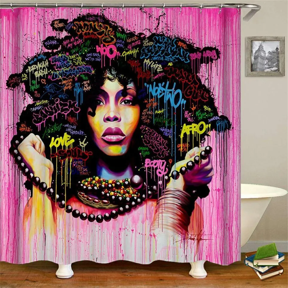 Dafield African American Shower Curtain African American Wysokiej jakości poliestrowa zmywalna czarna kobieta Dziewczyna prysznicowa T208152040