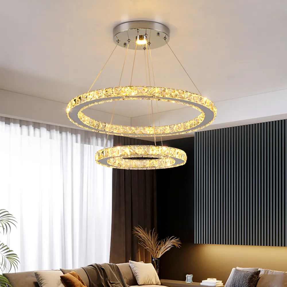 Lampadari a led moderni in cristallo K9 Illuminazione domestica Lampadari a sospensione a soffitto in cromo lustro soggiorno2126
