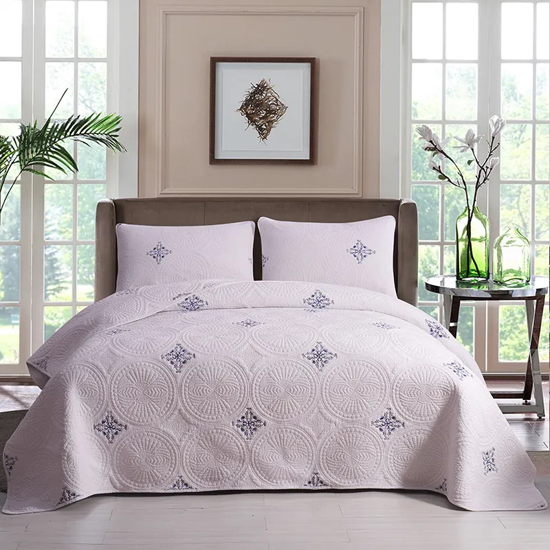 White Embroidery Cotton Bedcover Bedspread Quilted Quilts Home Bedding Set Coverlets KingSize MattressTopper Quilted Sheets Patchw7414139