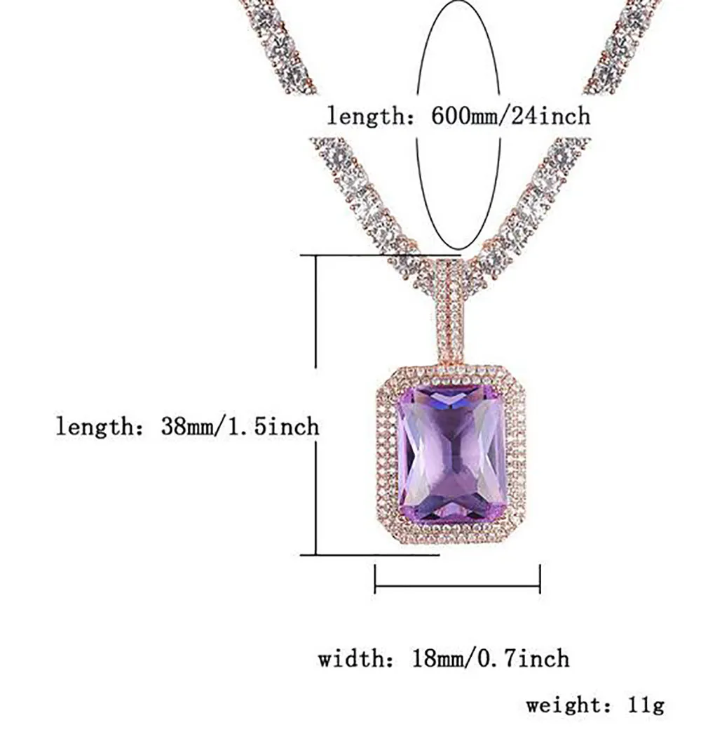 18-каратное золото, драгоценный камень, красный, синий, фиолетовый, черный, лабораторный рубин, ожерелье, микро-паве, блестящий кулон в стиле хип-хоп, Jewelry305i