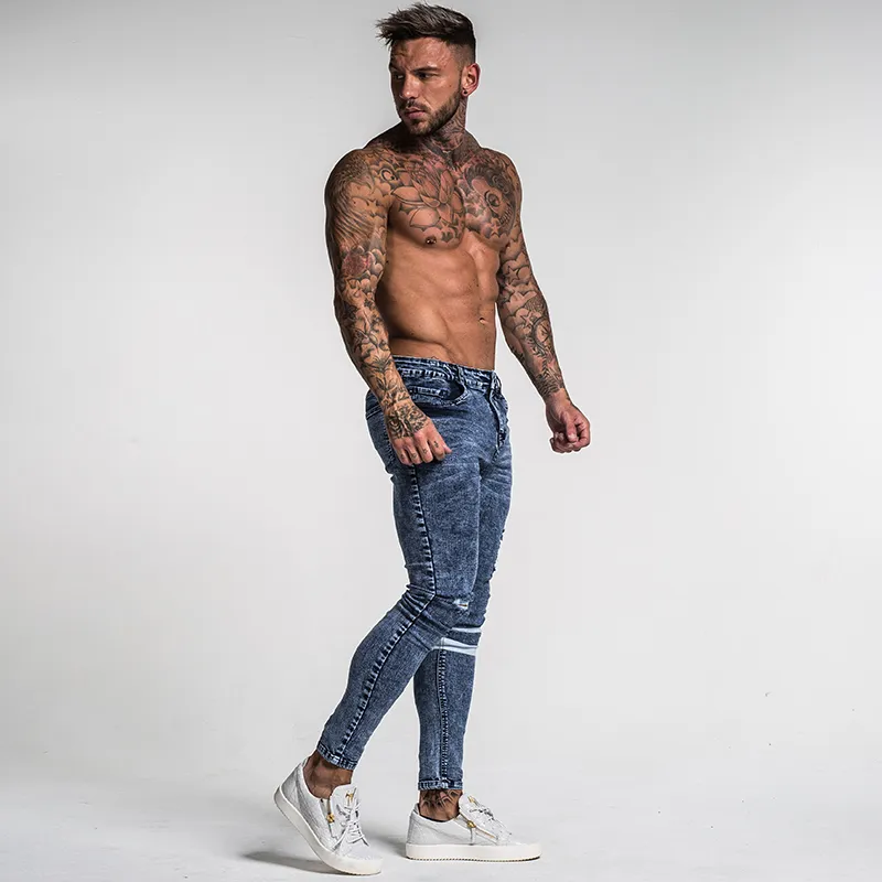 Gingtto Hommes Skinny Jeans Slim Fit Ripped Jeans Grand et Grand Stretch Bleu Jeans pour Hommes Distressed Taille Élastique 32 Jambe 30 zm49 CX2848