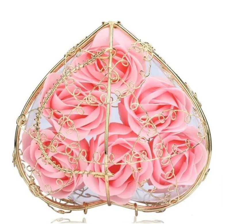 Scatola creativa in ferro rosa San Valentino, confezionata con fiori di sapone fatto a mano, fiori di simulazione, regali feste di compleanno193q
