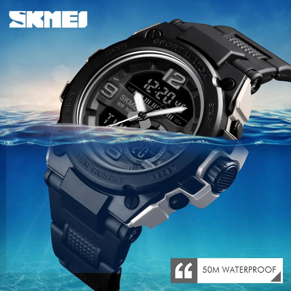 Skmei New Watch Men Sport 5Bar Waterproof Men Men Dual Dual Display Digital PU Pasek kwarcowy Zegarek RELOJ MUJER 14522942