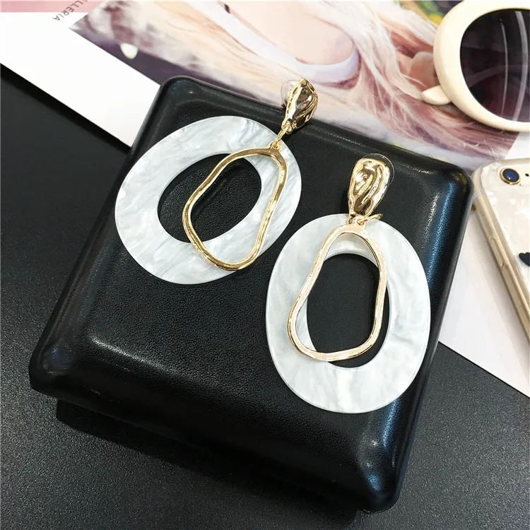 Exaggerated resin stone pattern geometric vintage square pendant stud earrings for women girls fashion luxury designer2116