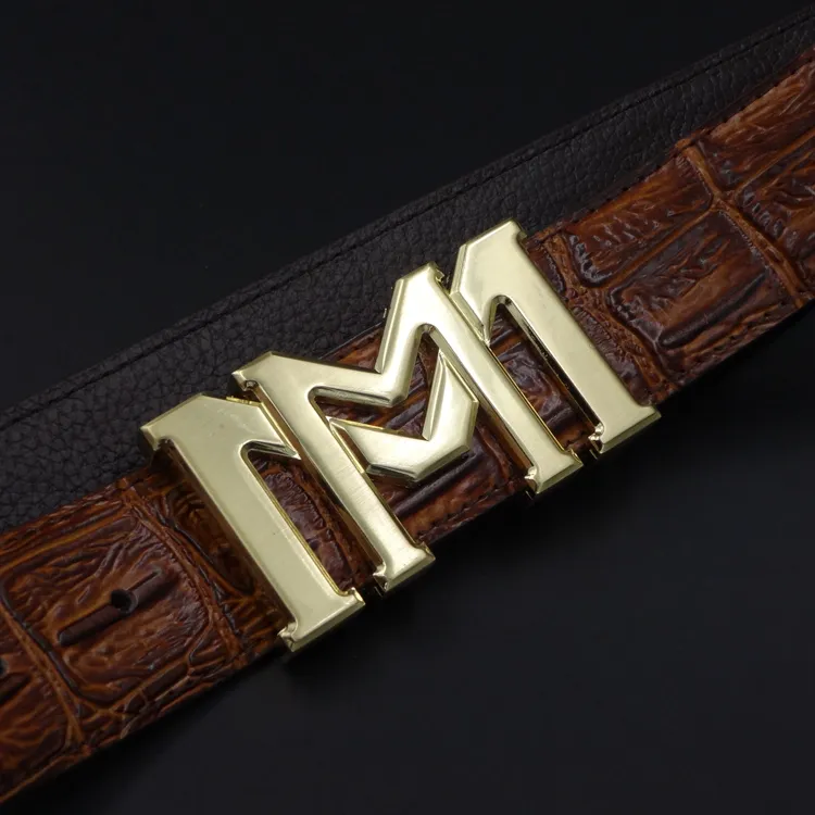 Mode luxe koeienhuid lederen mannen vrouw designer riem overdreven dubbele letter M naald gesp 7 kleuren 120cm226C