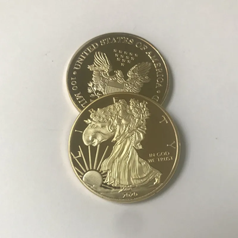 Dom Eagle Badge 24K GOUD GOLD 40 MM HERMOMENDE COIN AMERIKAANS Vrijheid Liberty Souvenir Drop Acceptable Coins3996775
