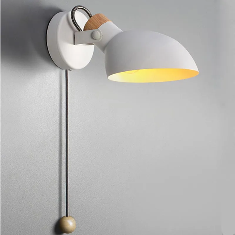 Lampes murales LED avec interrupteur à tirette Style européen Macarons minimaliste salon chambre lecture lampe de chevet en bois massif rotatif S323Z