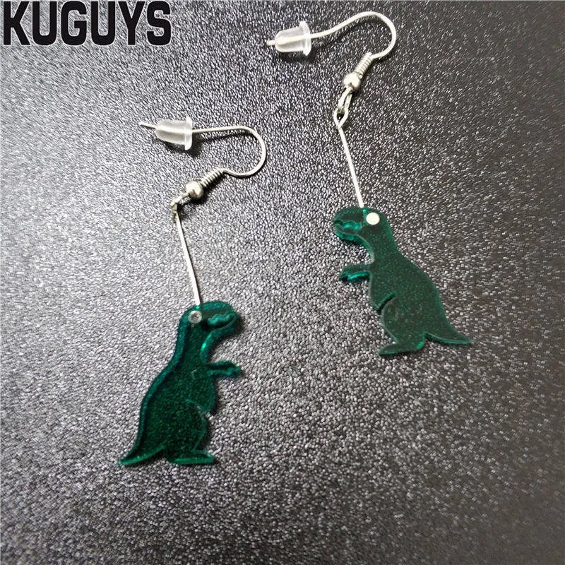 KUGUYS Mode Acryl Sieraden Aangepaste Heldere Acryl Lange Oorbellen Gift Veelkleurige Kleuren Kleine Dinosaurus Dangle Earring voor Wome255p
