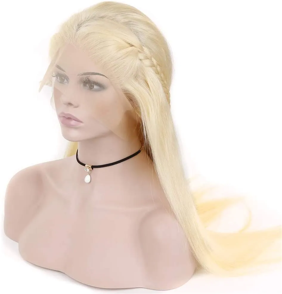 Perruque Lace Front Wig blonde 613, cheveux humains lisses, blond miel, pré-épilés avec cheveux de bébé, densité 150, 13x4, perruque blonde212386760