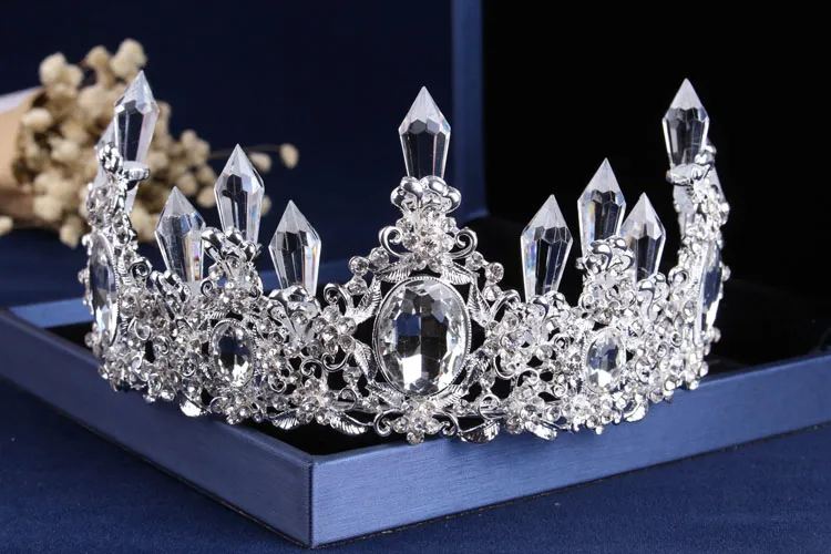 Encantador jóias de prata 3 peças ternos colar brincos tiaras coroas conjuntos de jóias de noiva acessórios de noiva jóias de casamento t3033588