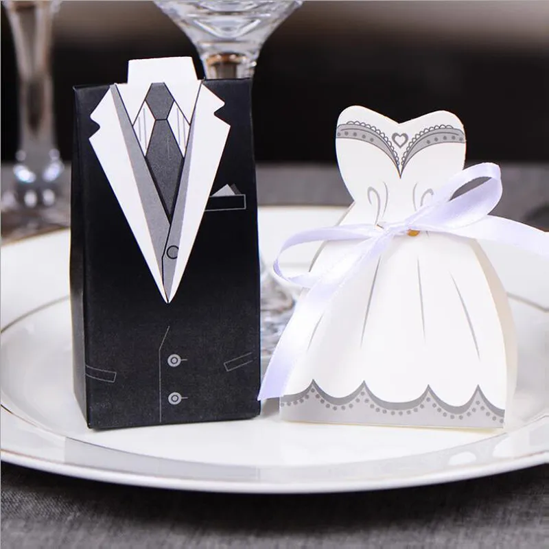 Braut und Bräutigam Hochzeit Candy Box Geschenkbevorzugt Boxen Bonbonniere Event Party Supplies mit Ribbon1283l
